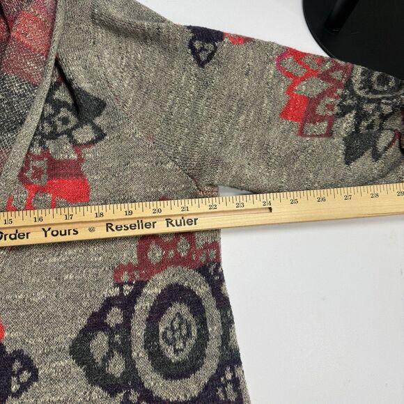 J Jill Open Front Cardigan High Low Grey Boho Aztec Cotton Knit Medium - Picture 6 of 7